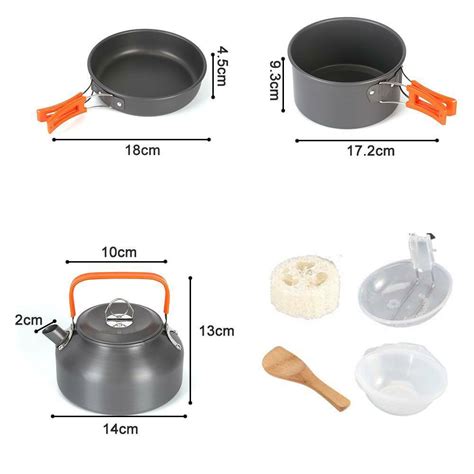 Pcs Portable Camping Cooking Cookware Set Anodised Aluminium Pots