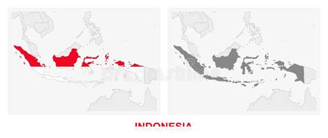 Dos Versiones Del Mapa De Indonesia Con La Bandera De Indonesia Y