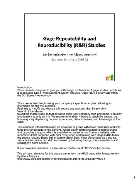 Ppt Gage Repeatability And Reproducibility Randr Course 90 Slide Ppt