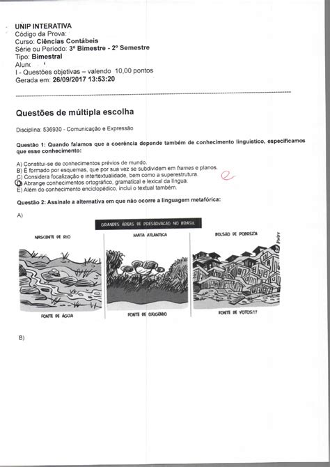 Prova Comunicação e Expressão UNIP Comunicação e Expressão