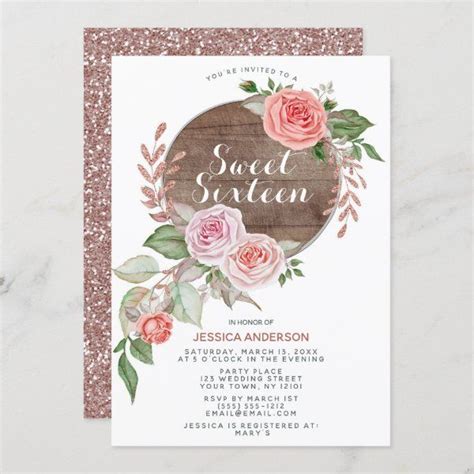 Boho Blush Pink Floral Rose Gold Sweet Sixteen Invitation Artofit