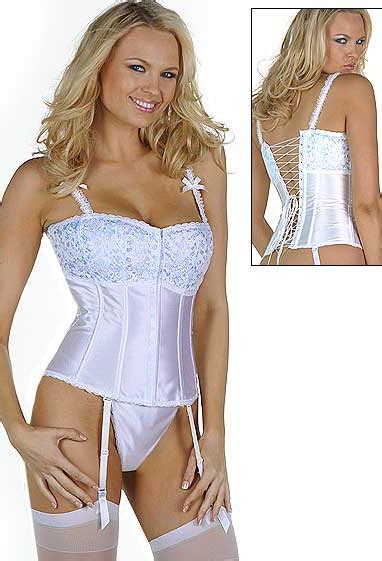 White Satin Lace Bridal Bustier Garter Set Bustiers Bustier Sets