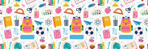 School supplies elements, vector seamless pattern in hand drawn style ...
