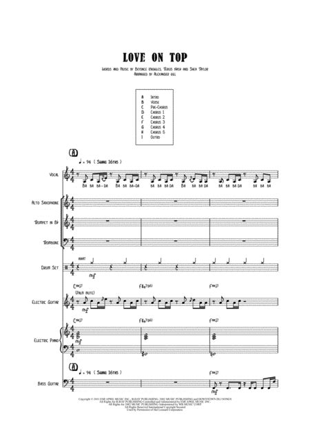 Love On Top Arr Alexander Gill By Beyonce Sheet Music For