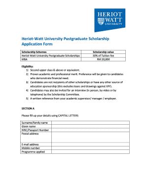 Fillable Online Hw Ac Scholarship Application Form Heriot Watt