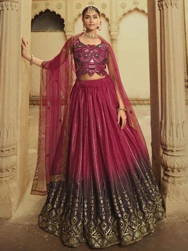 Pink And Purple Silk Embroidered Lehenga Choli At Rs Surat