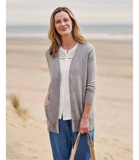 Grey Marl 30 Silk And 70 Cotton Silk And Cotton Long Cardigan