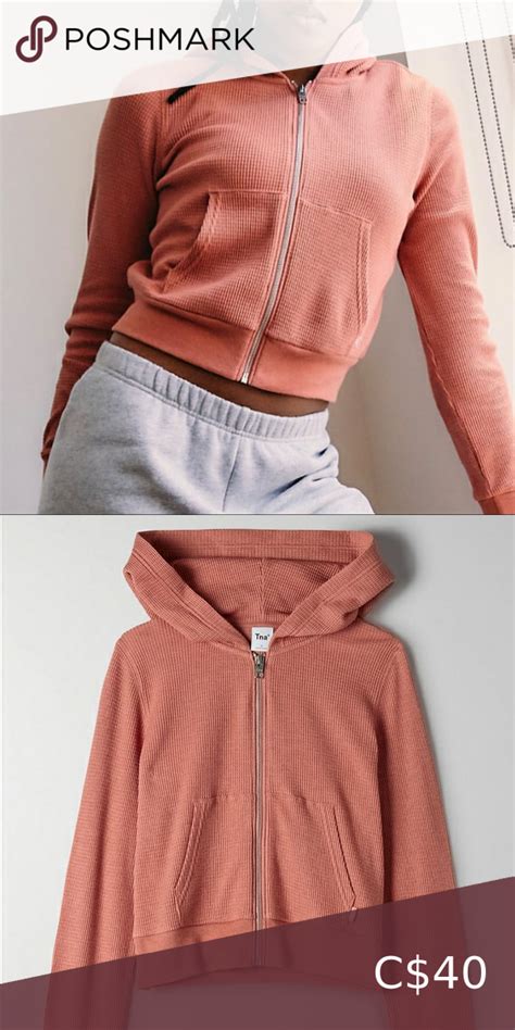 Tna Thermal Zip Up Hoodie Dusty Coral Waffle Knit Waffle Knit