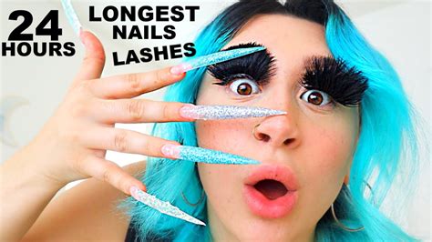 Wearing The Longest Nails And Eyelashes For 24 Hours Youtube