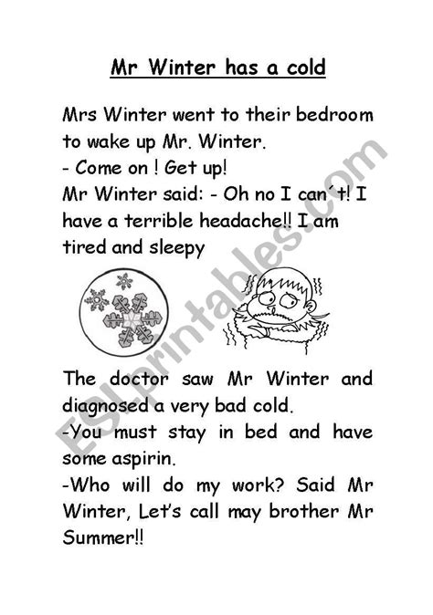 Mr Winter story - ESL worksheet by sims2