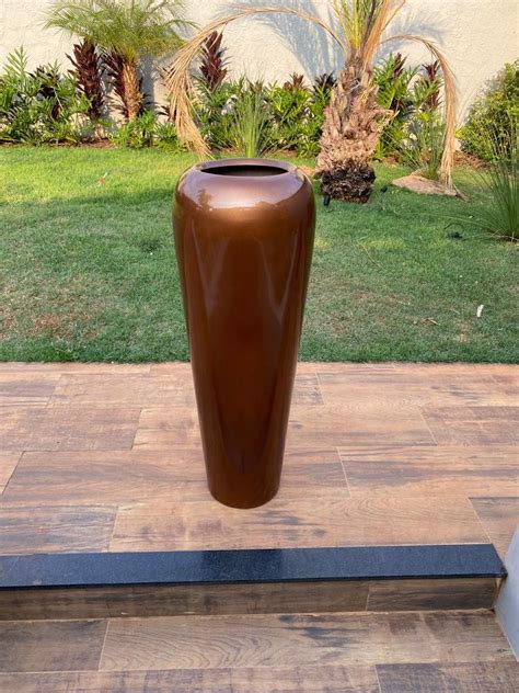 Vaso Vitrificado Fibra De Vidro Estilo Vietnamita 76x29cm Cobre