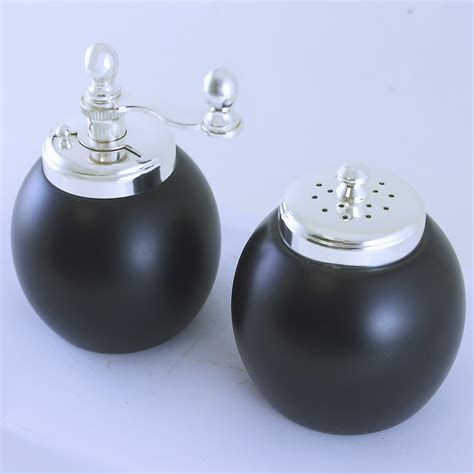 Black Wood And Silver Plated Brass Salt Shaker And Pepper Mill Chiarugi