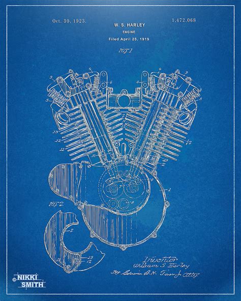 Harley Davidson Engine Patent Artwork Blueprint Digital Art By