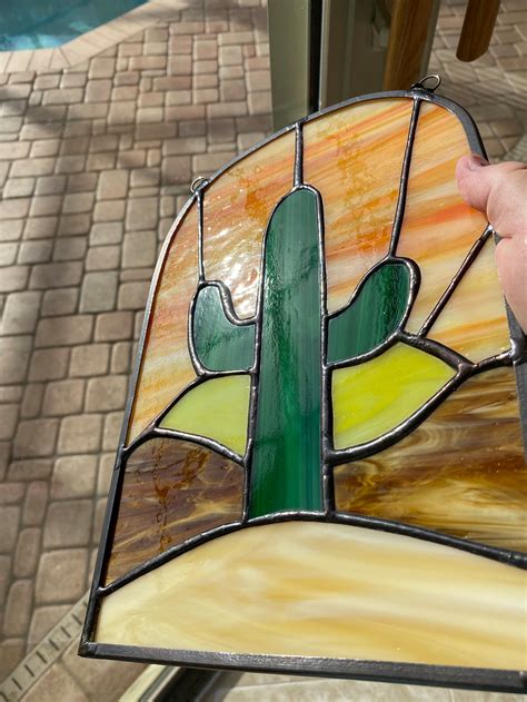 Stained Glass Cactus Suncatcher Inches Handmade Etsy