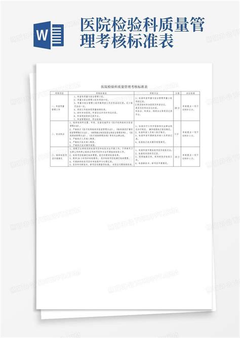 医院检验科质量管理考核标准表Word模板下载 编号qbyeyand 熊猫办公