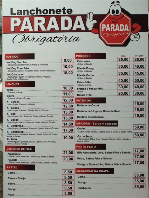 Menu Em Parada Obrigat Ria Paradinha Pub Bar Ara Atuba