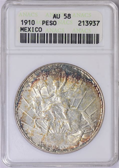 Mexico Silver Caballito Peso Km Anacs Au Toned Item