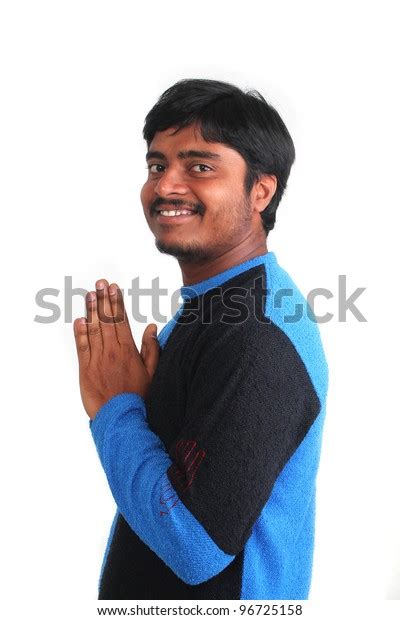 Young Guy Praying Stance Relaxed Smiling Stock Photo 96725158