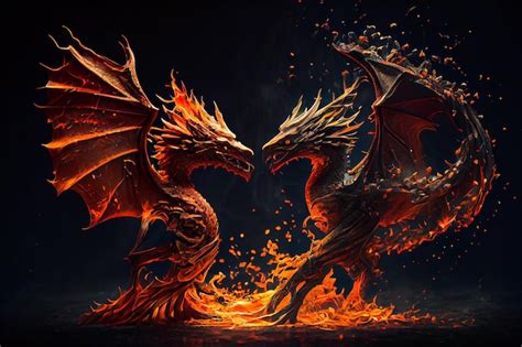 Dos Dragones Que Escupen Fuego Dragones Luchando Generativo Aixa Foto