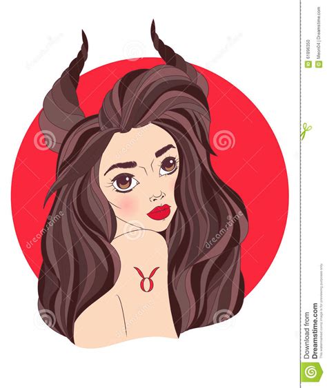 Muestra Del Zodiaco Del Tauro Como Muchacha Hermosa Ilustración del