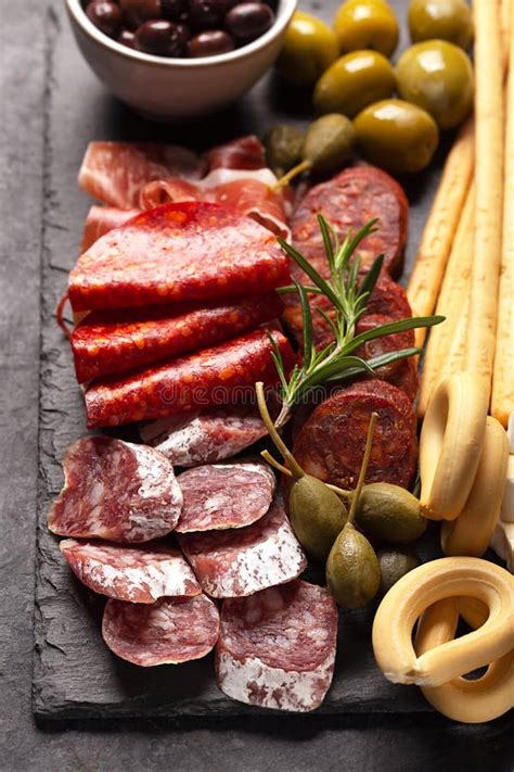 Charcuterie Board With Spanish Jamon Pork Sausage With Pepper Fuet