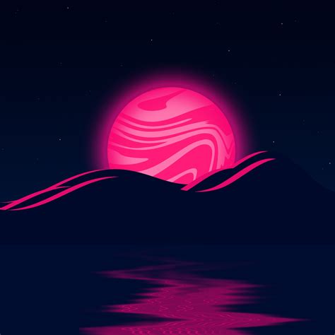 Pink Moon Wallpaper 4K, Mountains, Illustration