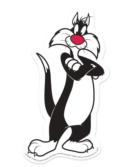 The Cat Sticker Is Black And White With Red Nose Arms Folded Up In