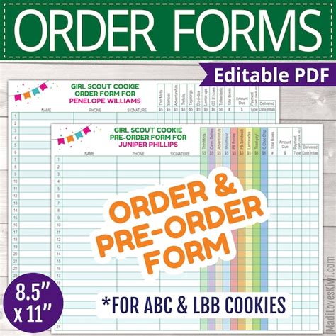 Printable Girl Scout Order Form Editable Cookie Pre Order Instant