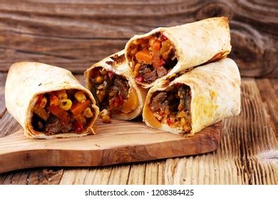 Burritos Wraps Mincemeat Beans Vegetables Mexican Stock Photo