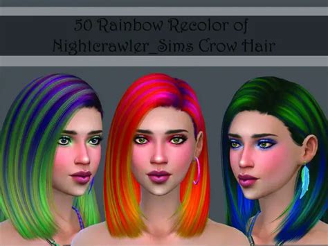 The Sims Resource Nightcrawler Crow Rainbow Hair Recolored By Lorwyn