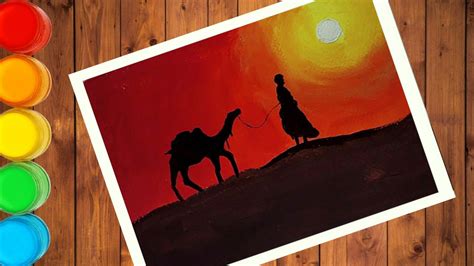 Desert Sunset Acrylic Canvas Painting For Beginners Step By Step ചിത്രം വര Simple Artwork