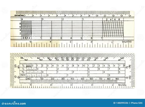 Two Side Old Plastic Rulers Isolated On White Background Stock Photo