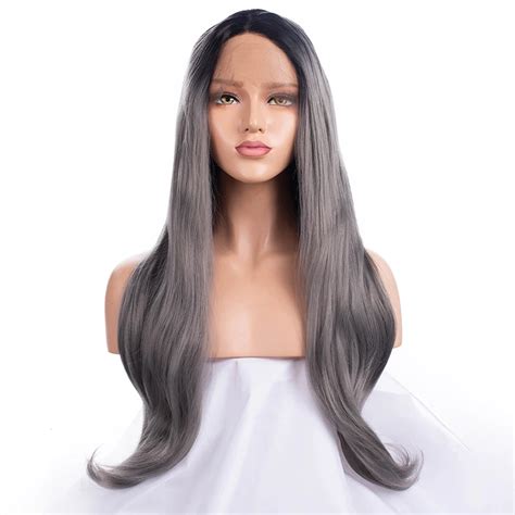 Fanxiton Synthetic Lace Front Wig Wavy Long Wigs For Black Women Grey