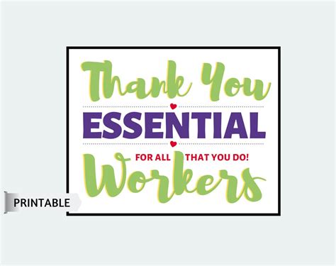 Thank You Essential Workers Printable Sign Thank You Etsy