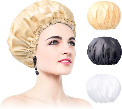 3 Packs Shower Caps For Women Reusable Waterproof Double