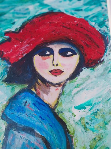 Woman In Red Hat Lady In Red Painting Original ArtModern Etsy