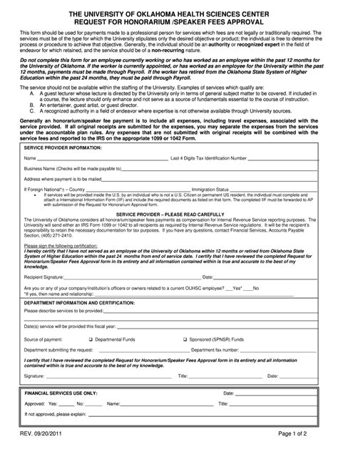 Fillable Online Ouhsc Request For Honorarium Speaker Fees Approval Fax