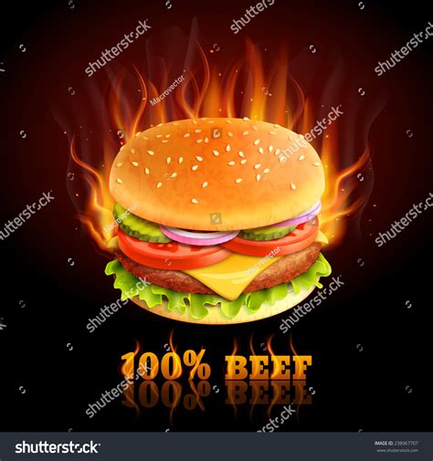 Realistic Beef Hamburger Fire Hot Fast Stock Vector Royalty Free