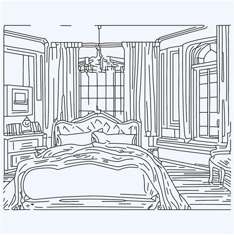 Premium Vector A Sketch Of A Bedroom With A Bed And A Chandelier