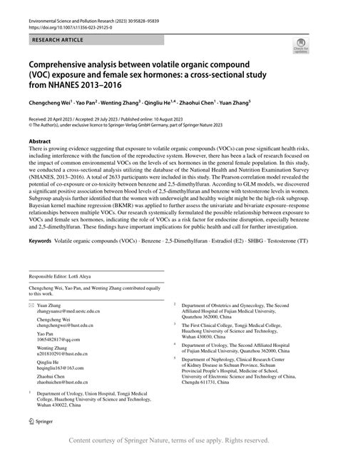 Comprehensive Analysis Between Volatile Organic Compound Voc Exposure And Female Sex Hormones