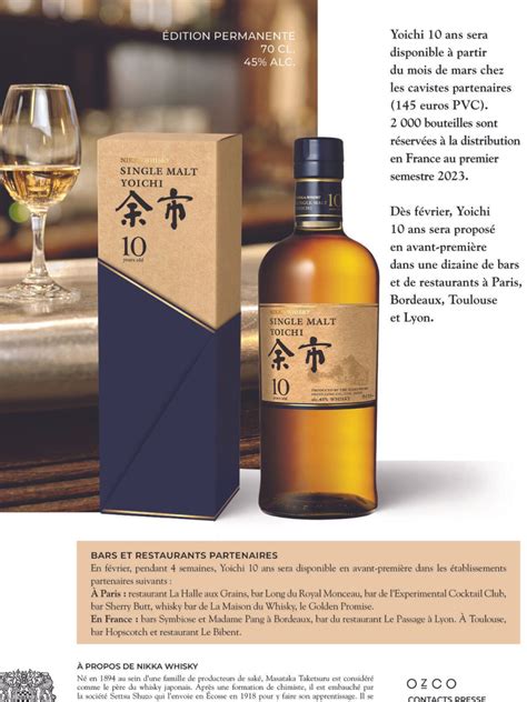 Nikka Whisky Single Malt Yoichi 10 Years Old 70 CL 45 Rasch Vin