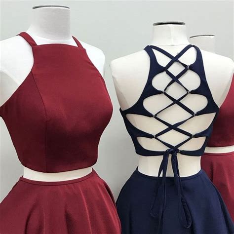 Sexy Burgundy Navy Blue Two Piece Homecoming Dresses · Dressydances