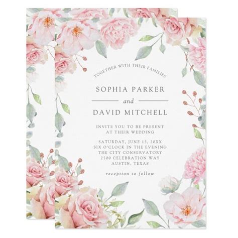 Bountiful Roses Elegant Pink Floral Wedding Invitation Zazzle