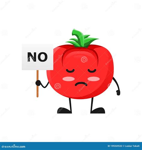 Vector Illustration Of Cute Tomato Mascot Or Character Holding Sign Say