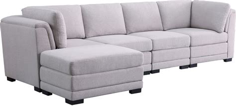 Kristin Light Gray Linen Fabric Reversible Sectional Sofa With Ottoman