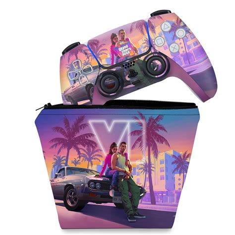 KIT Capa Case E Skin PS5 Controle GTA 6 VI Pop Arte Skins