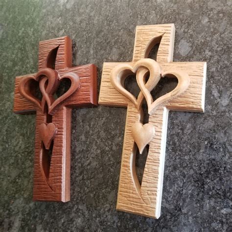 Large Wood Carved Intertwined Heart Cross Wall Art Etsy