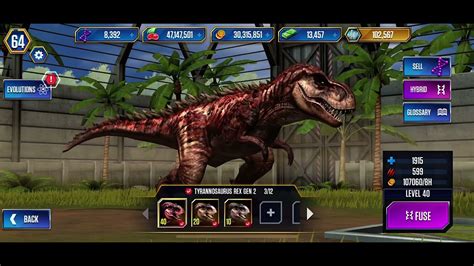 Tyrannosaurus Rex Gen Pack Jurassic World The Game Level No