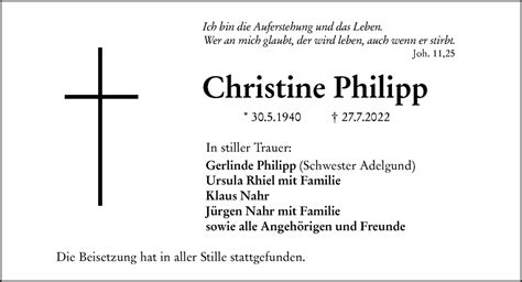 Traueranzeigen Von Christine Philipp Vrm Trauer De