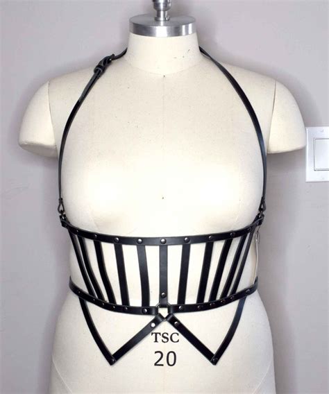 Clara High Neck Leather Harness Bra Lovelornlingerie